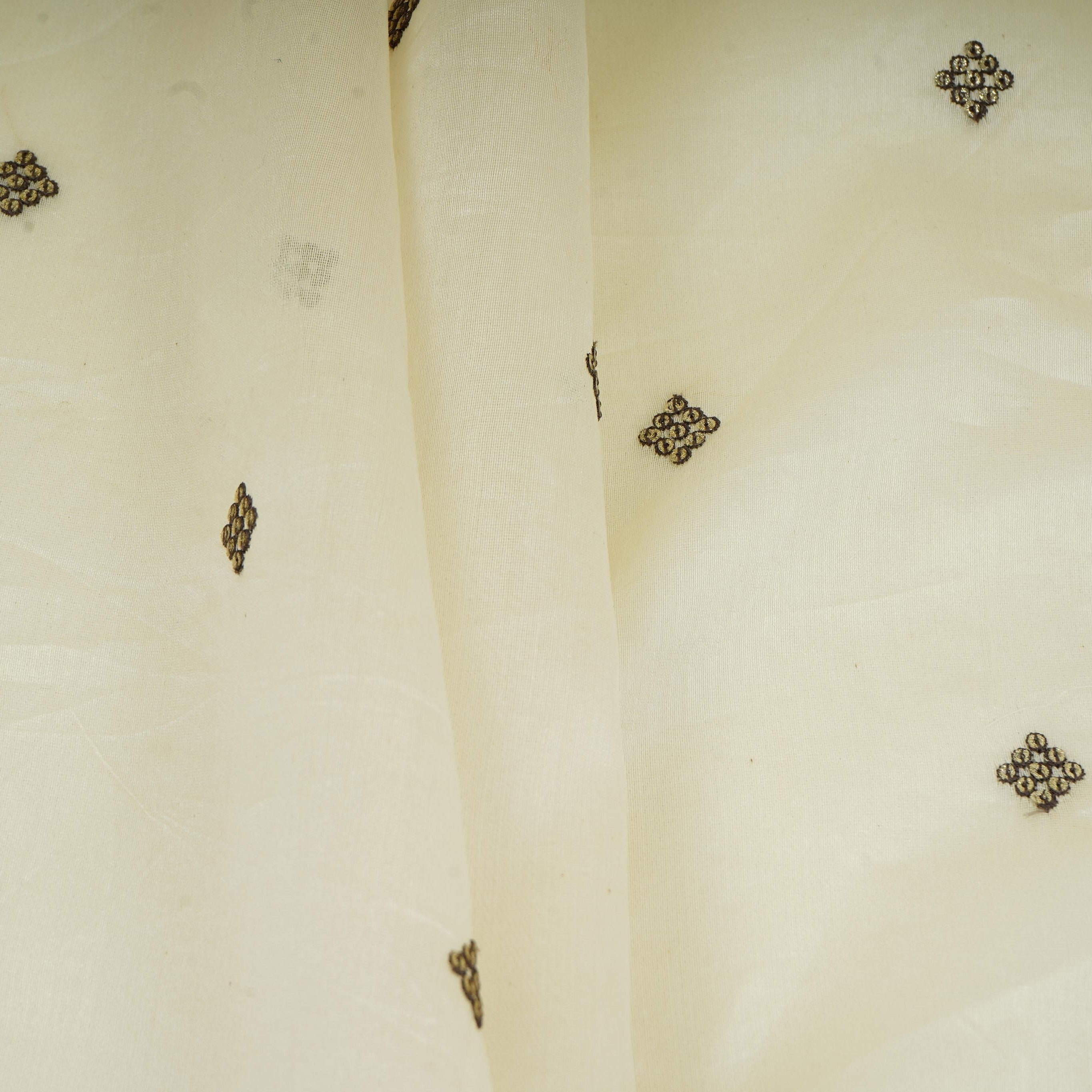 Off White Multicolor Floral Embroidery Pure Banaras Mul Chanderi Fabric SGS-30701 - TradeUNO