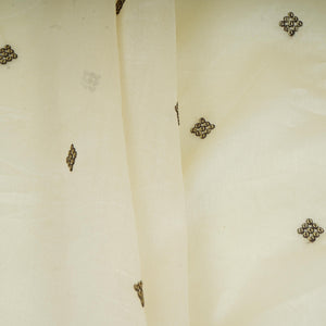 Off White Multicolor Floral Embroidery Pure Banaras Mul Chanderi Fabric SGS-30701 - TradeUNO