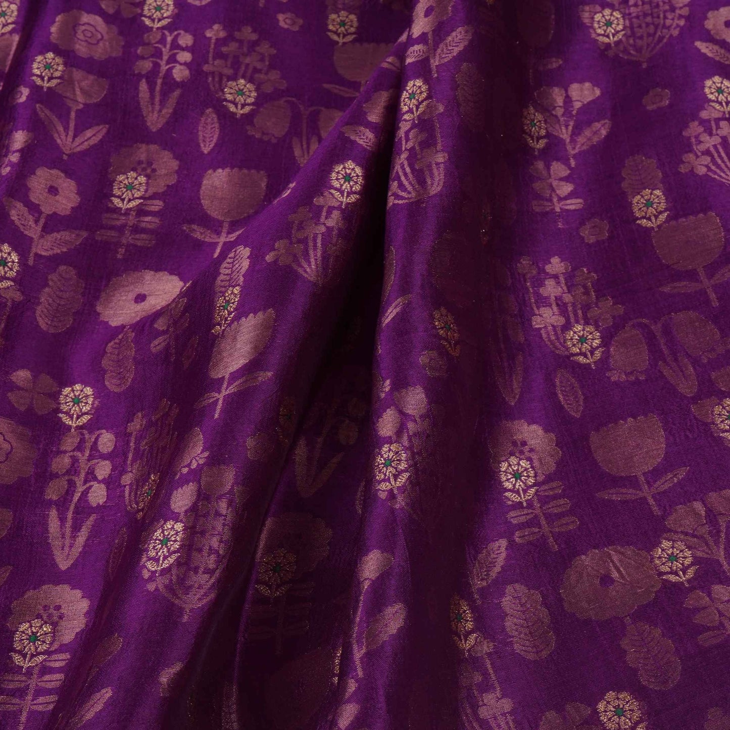 Purple Floral Zari Boota Dupion Silk Tissue Fabric YHF-32853