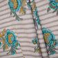 Off White & Blue Stripes Floral Print Cotton Fabric PB-29734