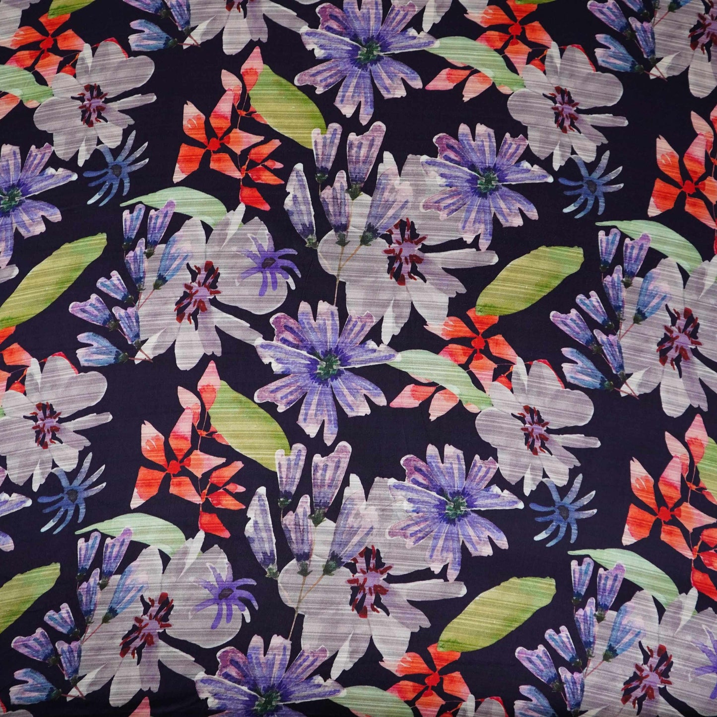 Navy Blue floral print Silk Satin Fabric NVC-31576