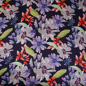 Navy Blue floral print Silk Satin Fabric NVC-31576 - TradeUNO