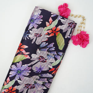 Navy Blue floral print Silk Satin Fabric NVC-31576 - TradeUNO