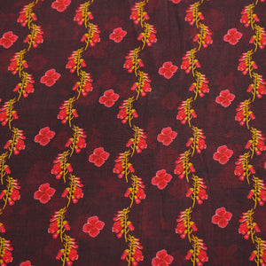 Maroon Floral Print Natural Crepe Fabric 