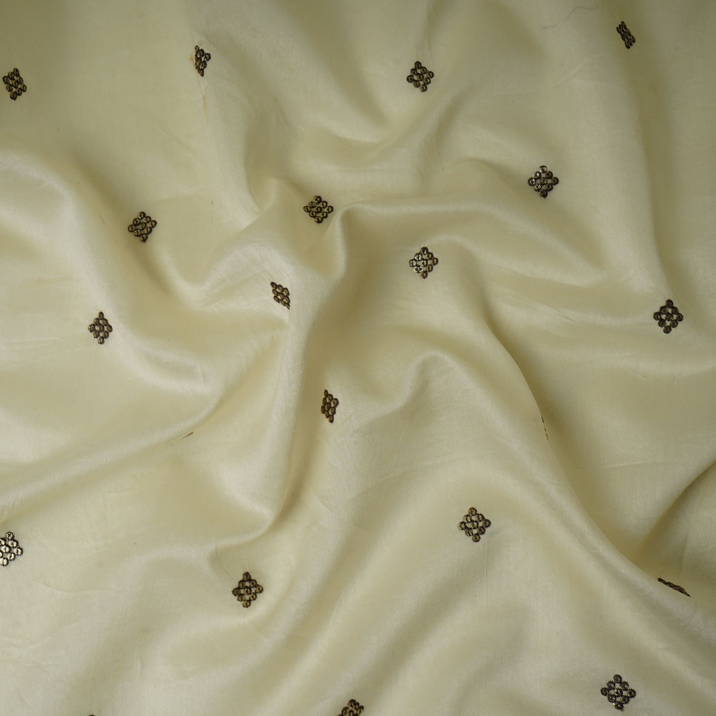 Off White Multicolor Floral Embroidery Pure Banaras Mul Chanderi Fabric SGS-30701 - TradeUNO