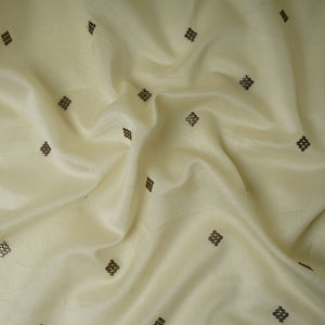Off White Multicolor Floral Embroidery Pure Banaras Mul Chanderi Fabric SGS-30701 - TradeUNO