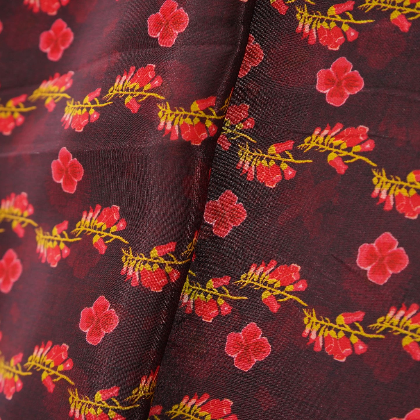 Maroon Floral Print Natural Crepe Fabric 
