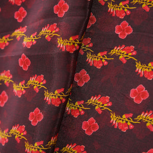 Maroon Floral Print Natural Crepe Fabric 