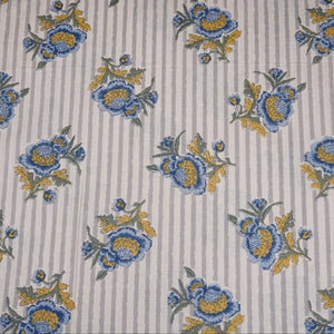 Off White & Blue Floral Stripes Print Cotton Fabric PB-29733 - TradeUNO