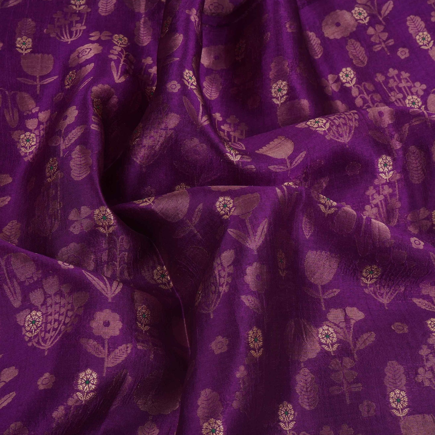Purple Floral Zari Boota Dupion Silk Tissue Fabric YHF-32853
