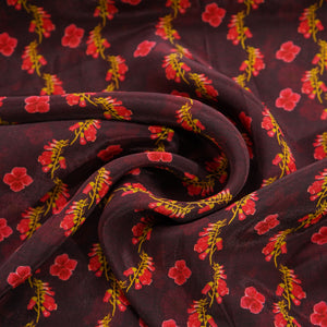 Maroon Floral Print Natural Crepe Fabric 