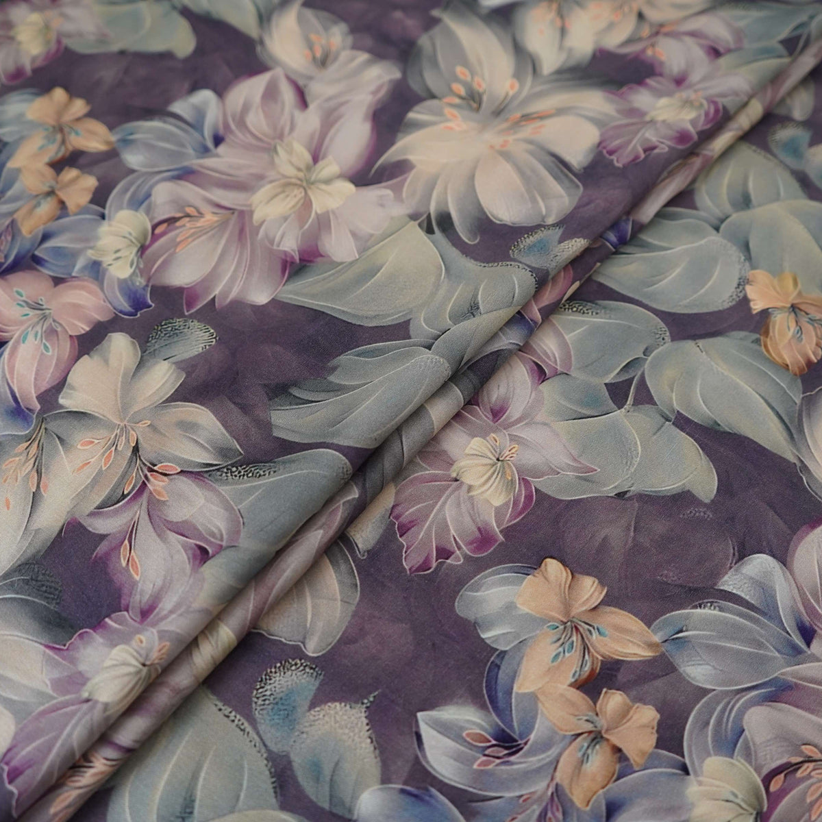 Greyish Purple floral print Silk Satin Fabric NVC-31573 - TradeUNO