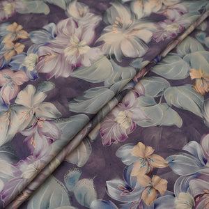 Greyish Purple floral print Silk Satin Fabric NVC-31573 - TradeUNO