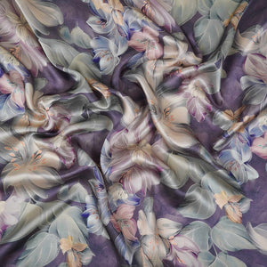 Greyish Purple floral print Silk Satin Fabric NVC-31573 - TradeUNO