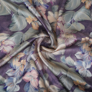 Greyish Purple floral print Silk Satin Fabric NVC-31573 - TradeUNO