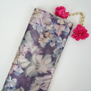 Greyish Purple floral print Silk Satin Fabric NVC-31573 - TradeUNO