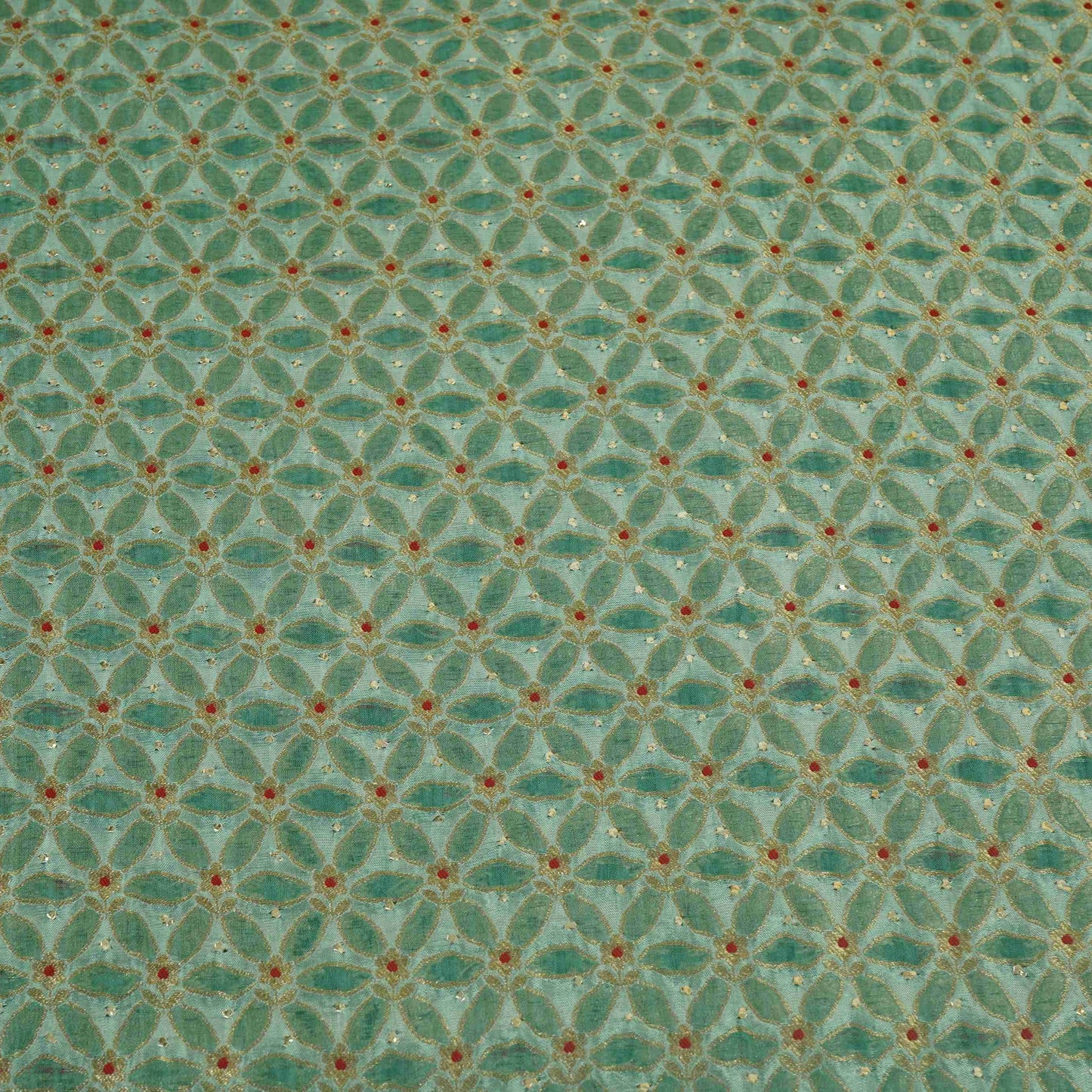 Sky Blue Mukesh Work Organza Brocade Fabric YHF-32834