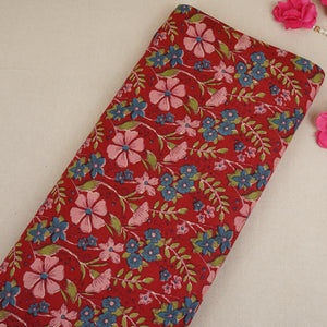 Red & Maroon Floral Print Cotton Fabric PB-29738 - TradeUNO