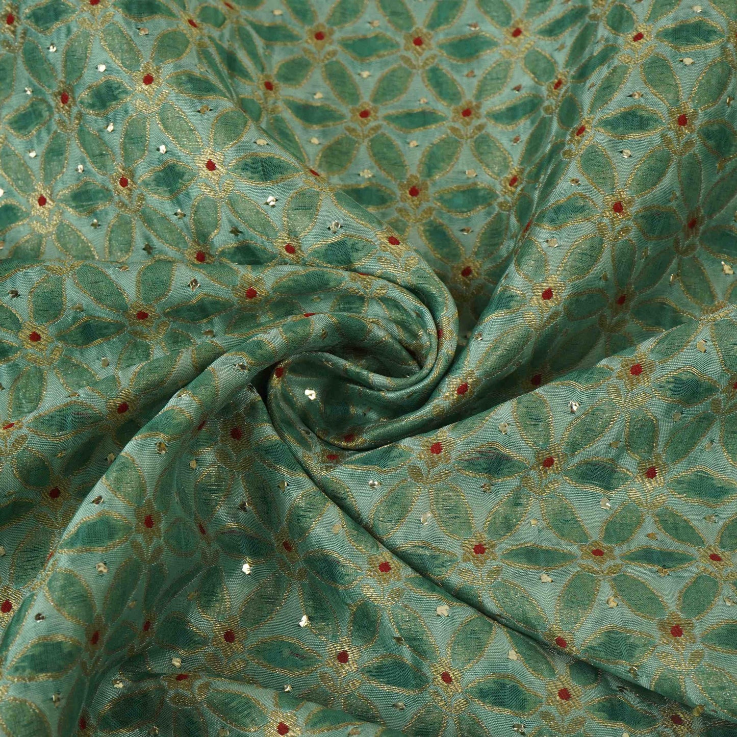 Sky Blue Mukesh Work Organza Brocade Fabric YHF-32834