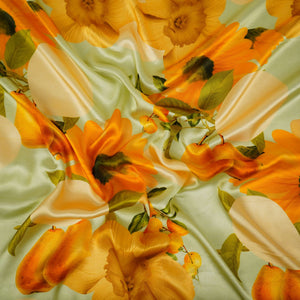 Pista Green floral print Silk Satin Fabric NVC-31574 - TradeUNO