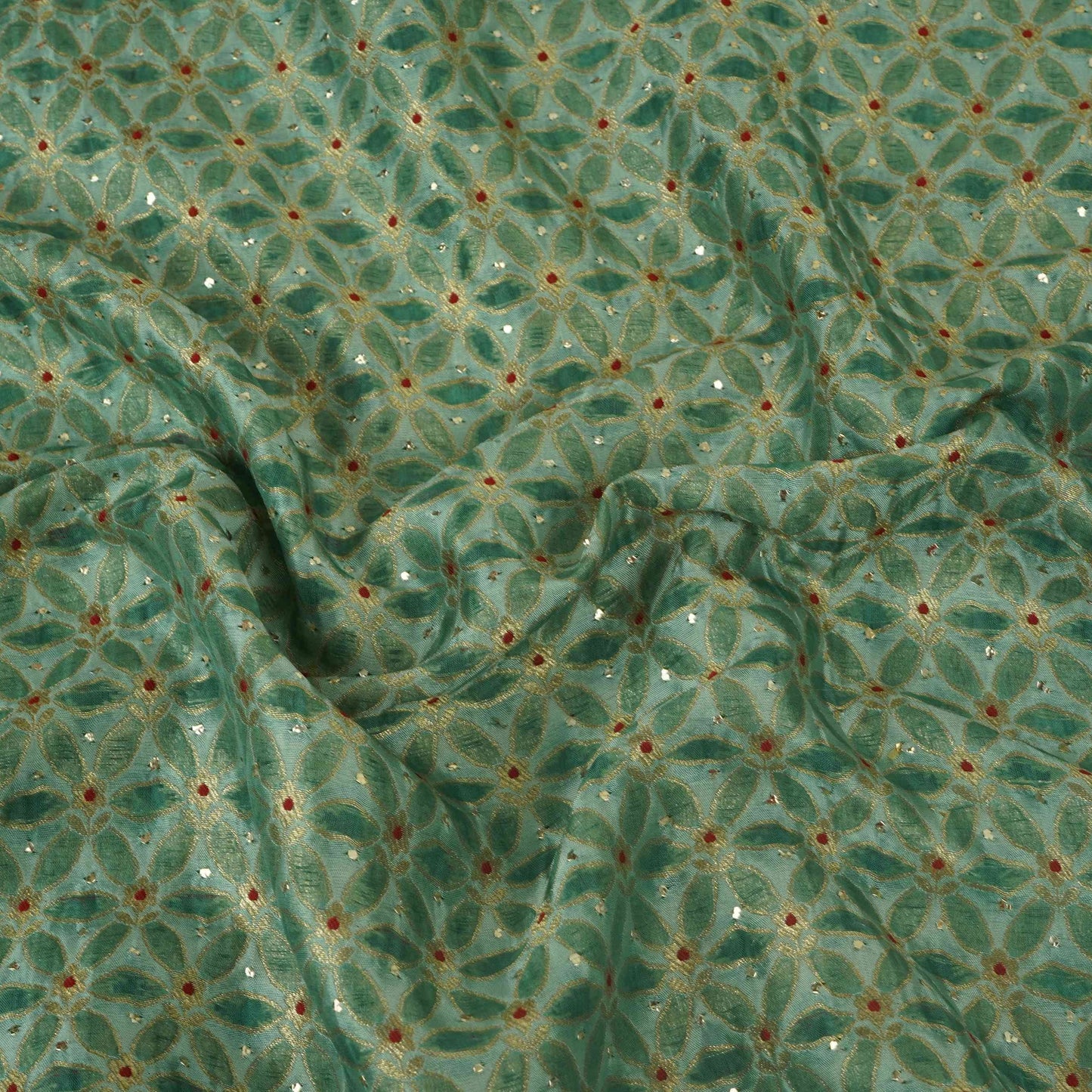 Sky Blue Mukesh Work Organza Brocade Fabric YHF-32834