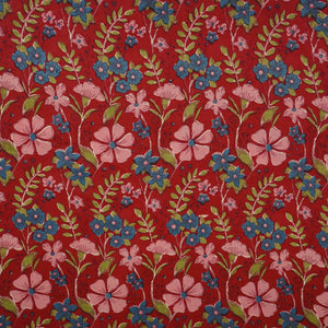 Red & Maroon Floral Print Cotton Fabric PB-29738 - TradeUNO