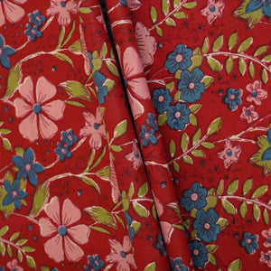 Red & Maroon Floral Print Cotton Fabric PB-29738 - TradeUNO