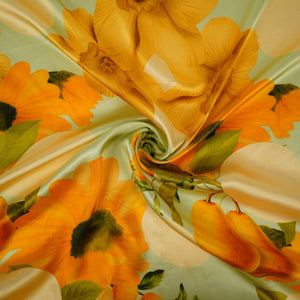 Pista Green floral print Silk Satin Fabric NVC-31574 - TradeUNO
