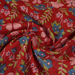Red & Maroon Floral Print Cotton Fabric PB-29738 - TradeUNO