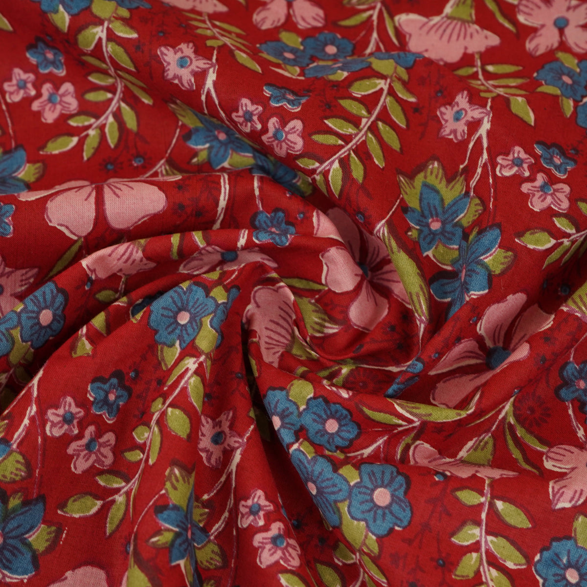 Red & Maroon Floral Print Cotton Fabric PB-29738 - TradeUNO