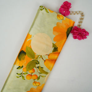 Pista Green floral print Silk Satin Fabric NVC-31574 - TradeUNO