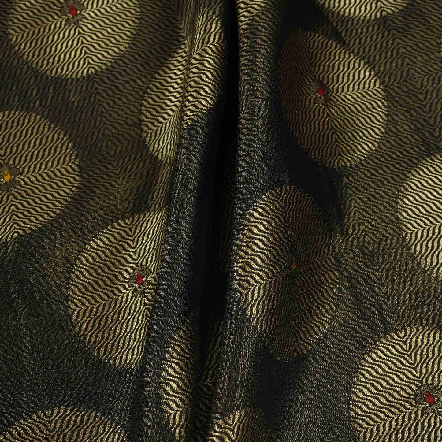 Black Zari Buta Dupion Silk Tissue Fabric YHF-32821