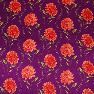 Purple floral print Silk Satin Fabric NVC-31566 - TradeUNO
