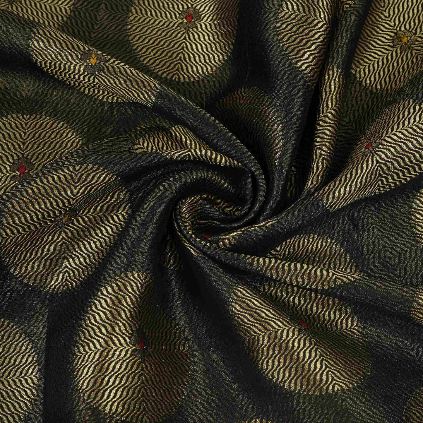 Black Zari Buta Dupion Silk Tissue Fabric YHF-32821
