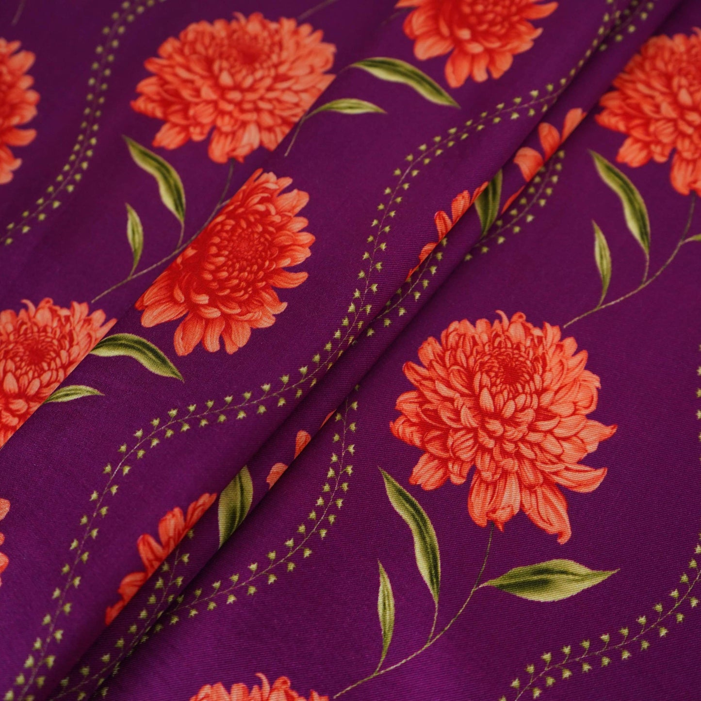 Purple floral print Silk Satin Fabric NVC-31566