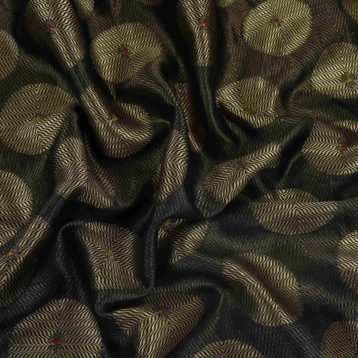 Black Zari Buta Dupion Silk Tissue Fabric YHF-32821