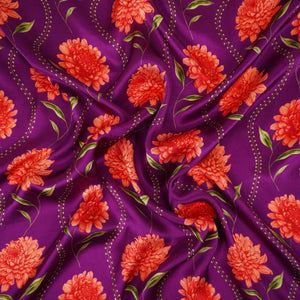 Purple floral print Silk Satin Fabric NVC-31566 - TradeUNO