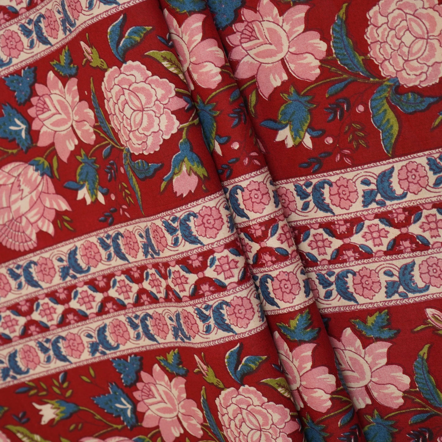 Red & Maroon Kalamkari Print Cotton Fabric PB-29739