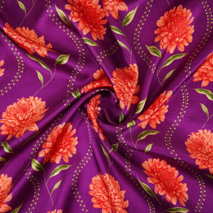 Purple floral print Silk Satin Fabric NVC-31566 - TradeUNO