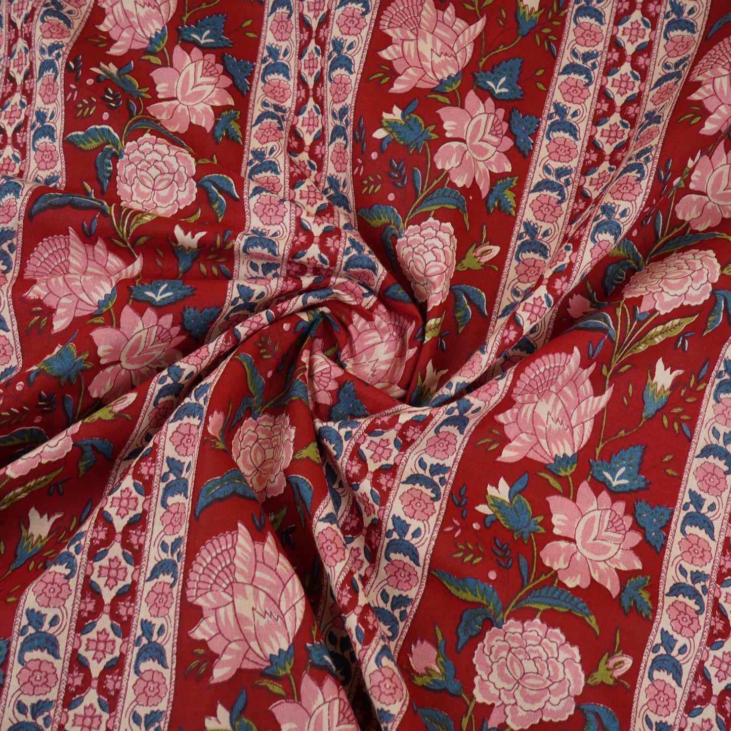 Red & Maroon Kalamkari Print Cotton Fabric PB-29739