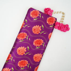 Purple floral print Silk Satin Fabric NVC-31566 - TradeUNO