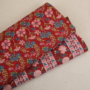 Red & Maroon Floral Print Cotton Fabric PB-29738 - TradeUNO