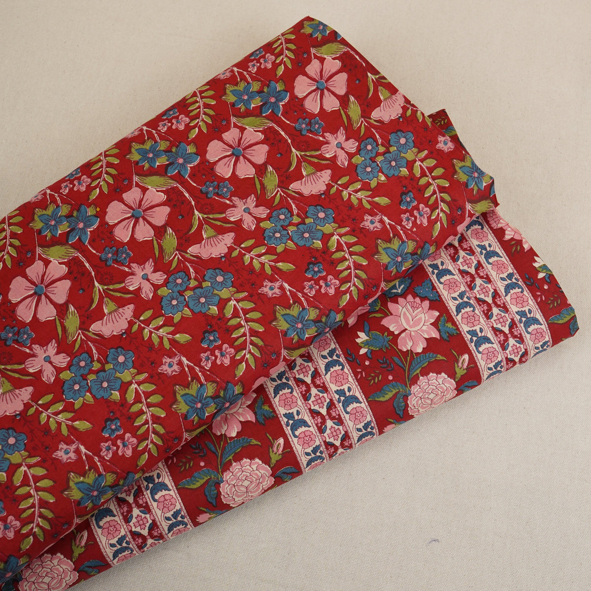Red & Maroon Floral Print Cotton Fabric PB-29738 - TradeUNO