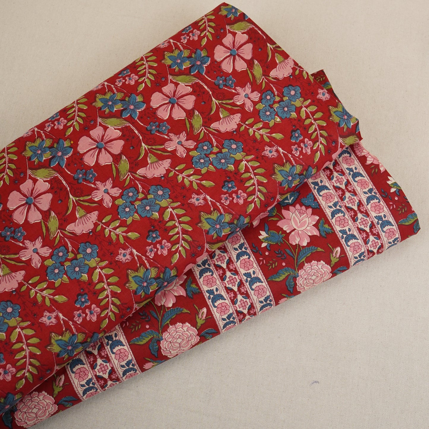 Red & Maroon Kalamkari Print Cotton Fabric PB-29739