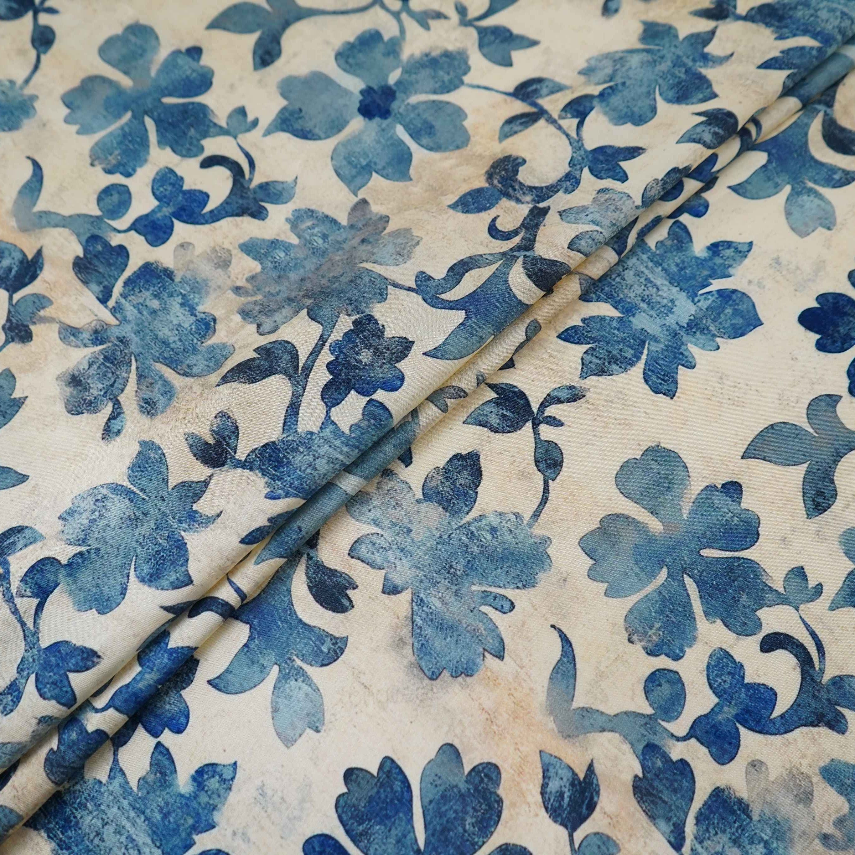 Ivory floral print Silk Satin Fabric NVC-31562 - TradeUNO