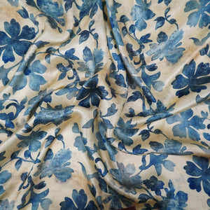 Ivory floral print Silk Satin Fabric NVC-31562 - TradeUNO