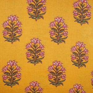 Yellow Floral Block Print Cotton Fabric PB-29725 - TradeUNO