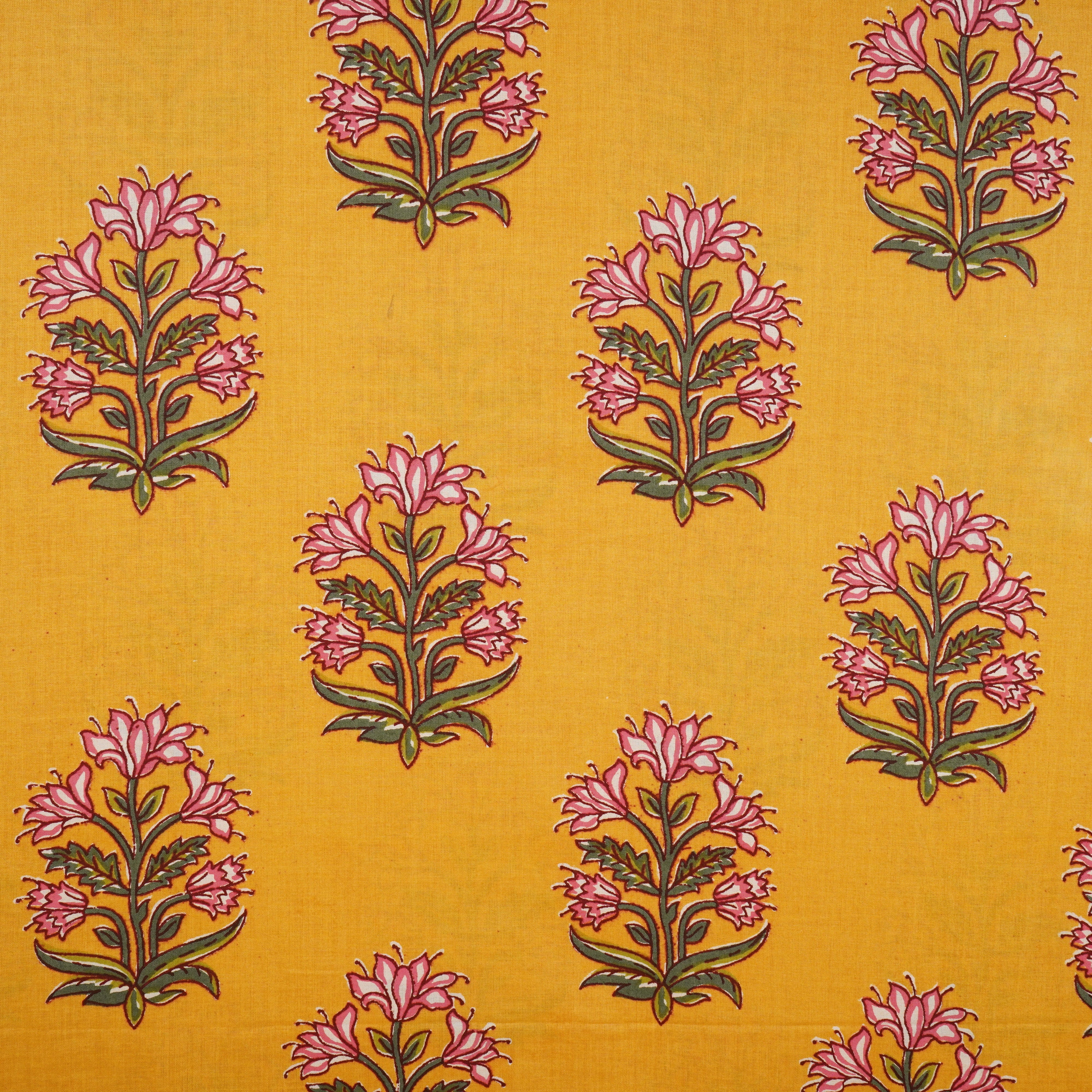 Yellow Floral Block Print Cotton Fabric PB-29725 - TradeUNO