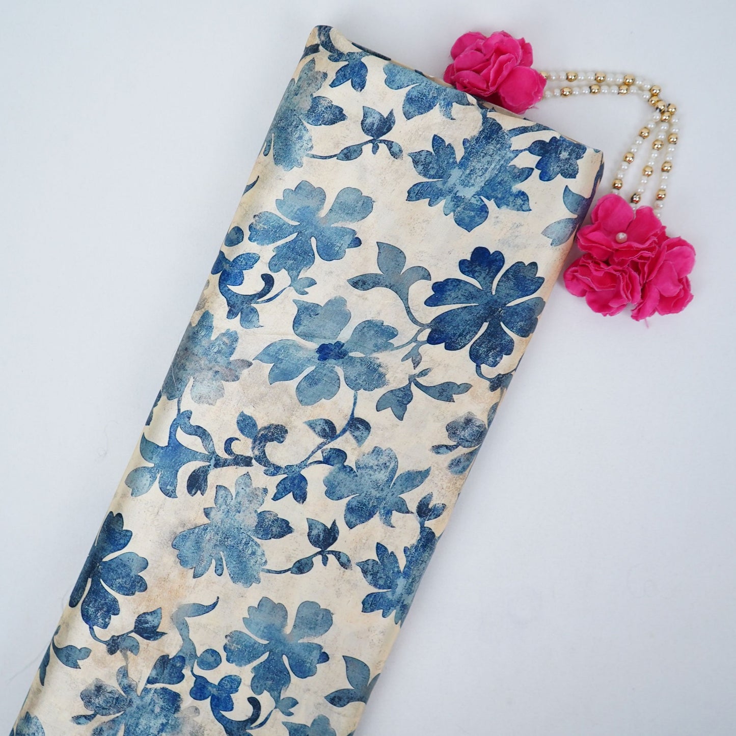 Ivory floral print Silk Satin Fabric NVC-31562