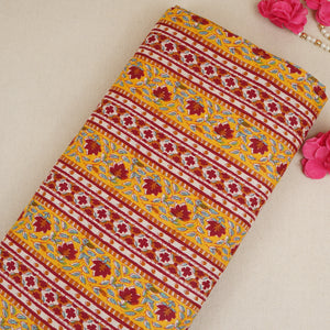 Yellow with Maroon Ajrakh Print Cotton Fabric PB-29726 - TradeUNO